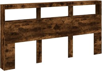 Berkfield Home Headboard Cabinet with LED Smoked Oak 200x17x102 cm in Brown | Size: 200 x 17 x 102 cm