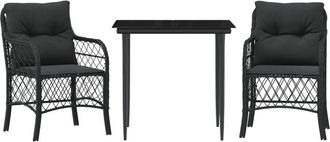 vidaXL Mesita Y Sillas Con Cojines 3 Piezas Rat&aacute;n Sint&eacute;tico Negro Vidaxl