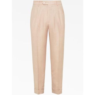 Brunello Cucinelli Papaya Wool Linen Tailored Trousers, Brand Size 46 (US Size 30)