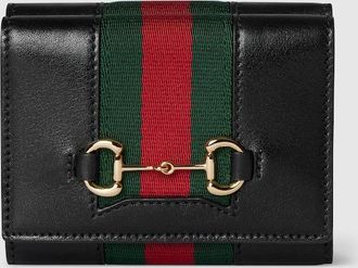 Gucci Horsebit Web Small Tri-fold Wallet, Black, Leather