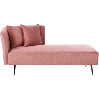 Beliani Chaise Lounge moderna a sinistra Rivestimento in tessuto poliestere con cuscini Gambe in metallo Rosso Chiaro Riom