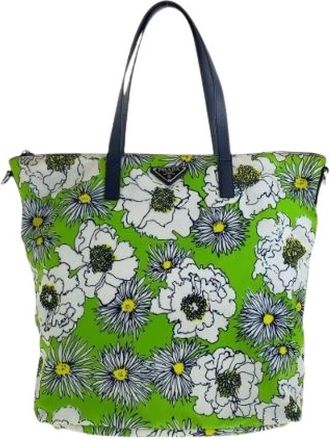 Prada Pre-owned Tote Bags, female, Green, Size: ONE SIZE Pre-owned Nylon Tote Bag