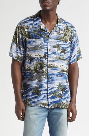 Ralph Lauren Tropical Print Camp Shirt in Blue Multi at Nordstrom, Size Medium