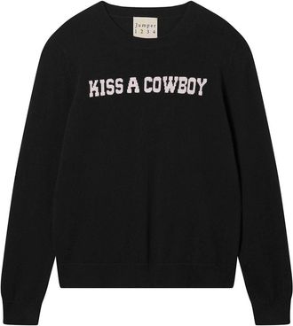 JUMPER 1234 Womens Kiss A Cowboy Crew Sweater In Black