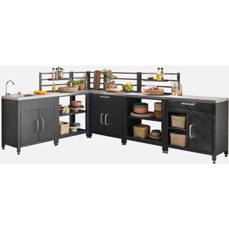 Sweeek Mobili per cucina da esterno, in acciaio inox, 6 moduli