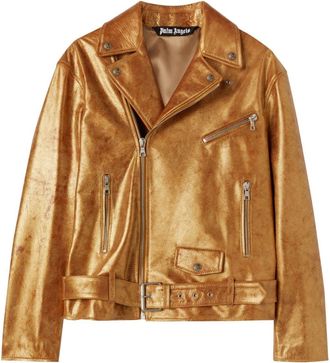 Palm Angels City laminated biker jacket - men - Cotton/Viscose/Leather - 48 - Gold