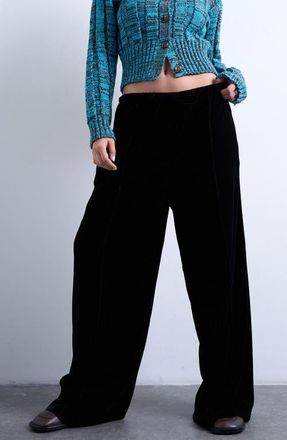 Topshop Drawstring Wide Leg Pants in Black at Nordstrom, Size 12 Us