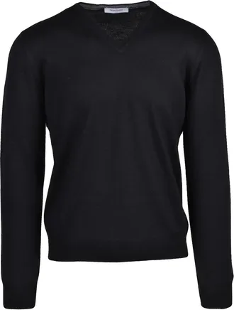 Gran Sasso V-Neck Sweater in Soft Virgin Wool with Ribbed Details
