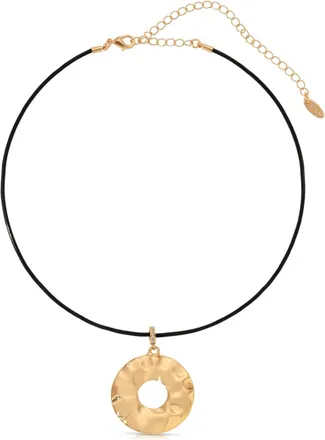 Ettika Womens Hammered Circle Cord Necklace In Gold