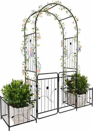 Relaxdays Relaxdays Arco Redondo Para Rosales Met&aacute;lico Con Puerta Y 2 Jardineras, 220x202x50 Cm, Para Enredaderas, Negro
