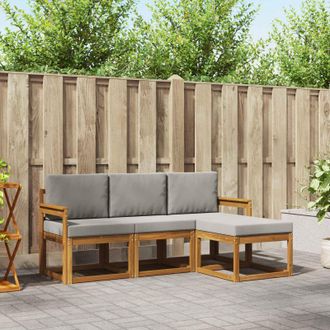 vidaXL Vidaxl Set Di Divani Da Esterno 4 Pz Grigio Naturale E Chiaro