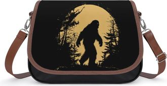 Generic Bigfoot And Moon Crossbody Bag Womens Handbag PU Message Bags Shoulder Purse with Adjustable Strap