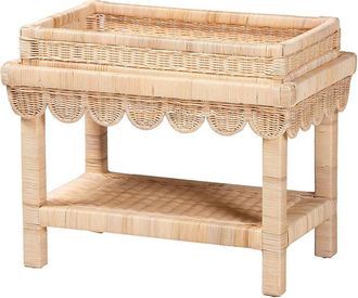 Baxton Studio Weyman Scalloped Rattan End Table With Removable Tray Top