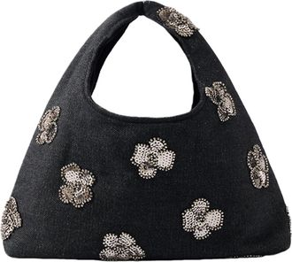 Generic Fashion Trend Cowgirl Handbag Vintage Delicate Flower Glitter Ladies Bag(black,A)