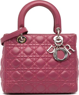 Dior Pre-owned Womens Lady Quilted Top Handle Bag - Fuschia Leather - One Size