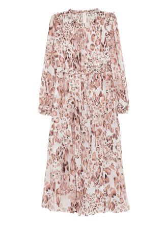 Needle & Thread leopard smocked midi dress - women - Recycled Polyester - 10 - Neutrals