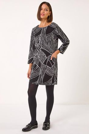 Roman Abstract Print Pocket Detail Tunic Dress