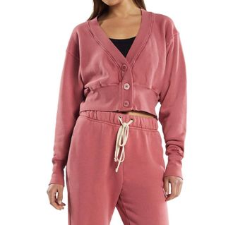 Les Tien Diana Crop Cardigan In Washed Flamingo