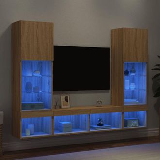 vidaXL Vidaxl - Mobili tv a Muro con led 5pz Rovere Sonoma Legno Multistrato