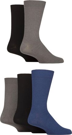 Jeff Banks Mens Crew Socks - Cotton Blend, Plain, Ribbed, Calf Length, Casual, Day to Day, 5 Pair Multipack Size 7-11 Black/Navy/Grey
