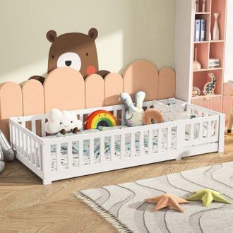 OEM Cama 90x200 Cm - 231223shj - Barandilla De Seguridad - Dise&ntilde;o Moderno - Madera Maciza - Marco De Cama Infantil 90x200 Cm - Blanco