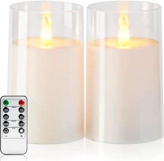 OEM Velas Blancas Sin Llama De 7,6 X 12,7 Cm Con Mando A Distancia Y Temporizador, Velas Led Acr&iacute;licas Con Efecto De Parpadeo Realista, Funcionan Con Pila