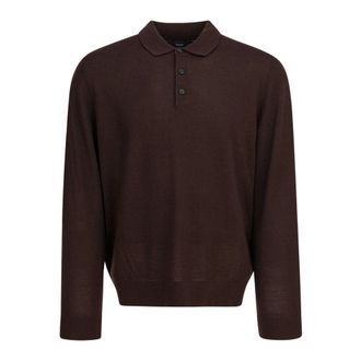 Vince Merino Wolle Poloshirt - Heren - Tops - Bruin - Maat: XL Wol