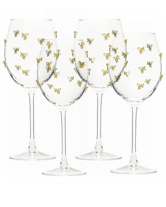 10 Strawberry Street Set Of 4 Gold Bow Glassware, Red Wine
