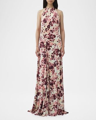 SIMKHAI Cerin Floral-Print Jersey Halter Maxi Dress