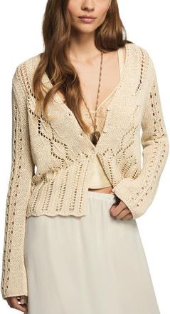 Lucky Brand Pointelle Crop Cardigan in Turtledove at Nordstrom, Size X-Large