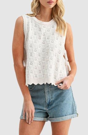 All in Favor Side Tie Check Stitch Cotton Blend Sweater Vest in Cream at Nordstrom, Size X-Small