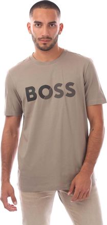 HUGO BOSS Mens Large Logo T-Shirt in Beige Cotton - Size X-Large