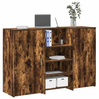 Berkfield Home Reception Desk Smoked Oak 155x50x103.5 cm Engineered Wood in Brown