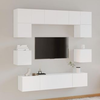 vidaXL Set De Muebles Para Tv 8 Piezas Madera Contrachapada Blanco Vidaxl