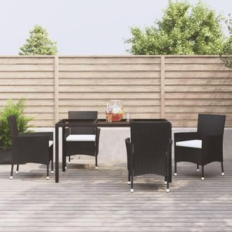 vidaXL Vidaxl - Set De Muebles Jard&iacute;n 5 Pzas Con Cojines Rat&aacute;n Sint&eacute;tico Negro