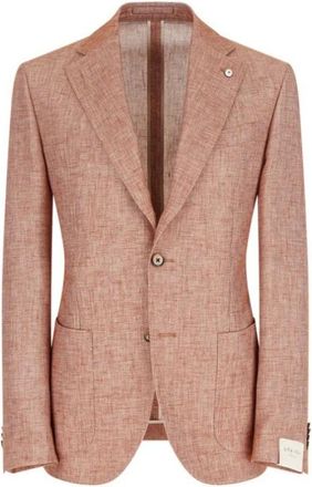 Lubiam Jassen, Heren, Bruin, XL, Katoen, Katoen Linnen Blazer Baksteen Rood Regular Fit