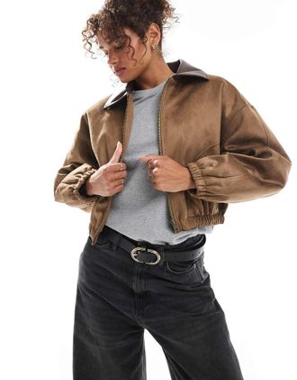 Asos Bomber in camoscio sintetico color mocha-Marrone