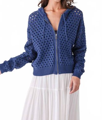 Elan Crochet Zip Cardigan In Navy