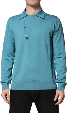 Dolce & Gabbana Mens Wool Collared Polo Sweater Blue