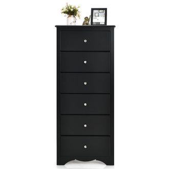 Costway Costway Chest of Drawers Free Standing 6 Drawers Wooden Storage Cabinet W/ Metal Handles in Black