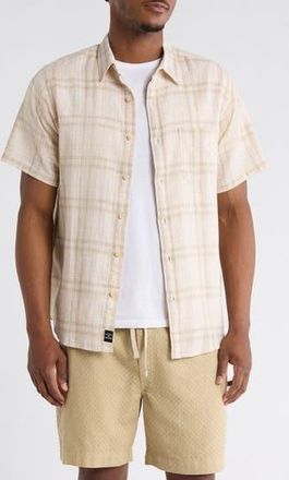 Lucky Brand San Gabriel Short Sleeve Cotton & Linen Button-Up Shirt in Natural Multi Plaid at Nordstrom Rack, Size Xx-Large
