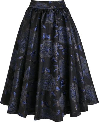 Alice & Olivia floral-pattern midi skirt - women - Fabric - 10 - Black