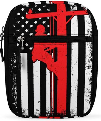 Generic American Flag Lineman Crossbody Bag Adjustable Satchel Cute Shoulder Bag Lightweight Sling Bags