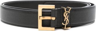 Saint Laurent Cassandre leather belt - men - Bos Taurus/Brass - 100 - Black