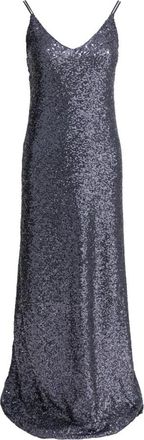 Semper Lange Jurk met Pailletten - Dames - Avondkleed - Grijs - S - Pailletten - Kleedjes