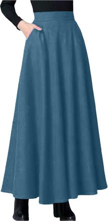 Generic Womens Vintage A-line Long Maxi Skirts Business Office Swing Pleated Flared High Waisted Skirt with Pockets Womens Renaissance Maxi Skirt Vintage Swin
