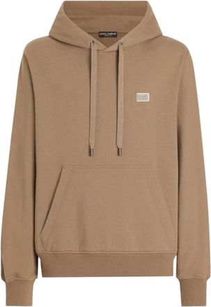 Dolce & Gabbana Koffiebruine Logo Plaque Hoodie - Heren - Hoodies - Bruin - L - Katoen - Hoodies & sweatvesten