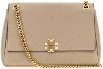 Tory Burch Dove Grey Leather Charlie Shoulder Bag Beige Borse A Mano