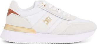 Tommy Hilfiger White Leather Sneakers With Suede Details And Gold Accents