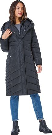 Roman Womens Hooded Quilted Coat - Black - Size 20 UK